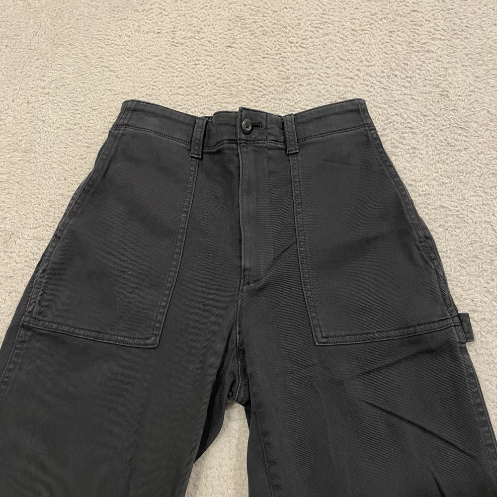 Gap Carpenter Pants Womens 2 Black Utility Work Elastic Waist High Rise Straight - Picture 3 of 14